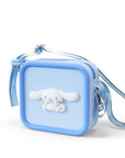 A light blue square silicone bag with a white Cinnamoroll character on the front.