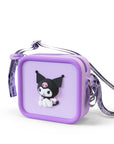 Purple silicone bag featuring a 3D Kuromi character and a patterned strap.