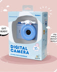 Kidamento Model A Cinnamoroll kids' digital camera shown in its retail gift box packaging, labeled as gift-ready for ages 3+.