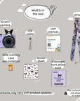 kiimento Sanrio Kuromi Mini Camera Model A accessories – USB cable, sticker sheet, memory card and user manual