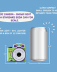 Digital Buzz Lightyear mini camera mini camera with iconic wings shown next to a soda can for size comparison.