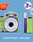 Buzz Lightyear mini camera with iconic wings and character image. It's good for age 3+, and it's a game free camera.