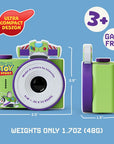 Buzz Lightyear mini camera with iconic wings and character image. It's good for age 3+, and it's a game free camera.