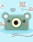A green bear-shaped digital camera with a 32GB memory card, suitable for ages 4 to 6.