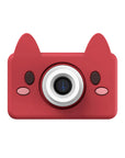 Front view of the Kidamento Model C kids digital camera in Fox design