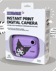 Kids digital camera Model P Kuromi Kidamento – retail packaging box showing the camera and ‘gift ready’ message on gray background.