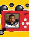 Mickey Mouse mini camera with a child's photo on the screen.