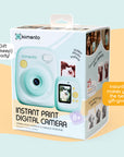 Mint Kiimento instant print digital camera with a dog photo on the screen.