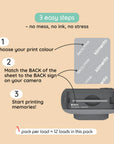 Illustration showing how to load a print pack into a camera.