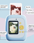 Sky Blue Print Pro Camera with a white dog photo printing.