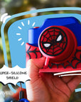 Spider-Man digital camera with a red and blue design and a silicone shield.