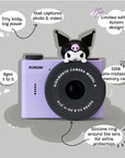 kiimento Kuromi Model A camera for kids ages 3–5, ultra-lightweight with HD screen and selfie lens.