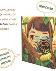A hardcover activity book titled "Through My Lens" features a child holding a camera.