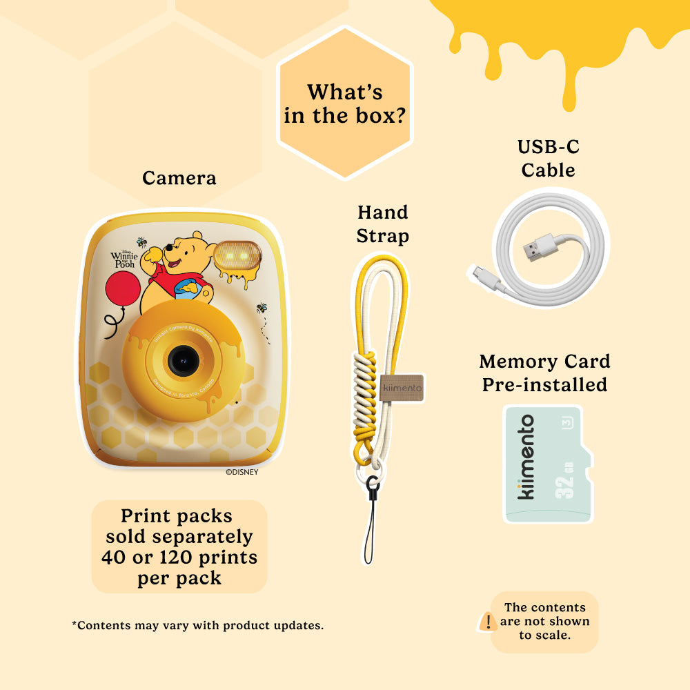 kiimento disney winnie the pooh kids instant print camera gift set with usb c cable strap and memory card