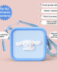 A light blue silicone bag with Cinnamoroll design, featuring an adjustable strap.