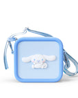 Light blue silicone bag featuring a white Cinnamoroll character and a blue strap.