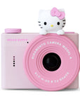 Front view of Kidamento Hello Kitty Model A digital camera for kids aged 3–6, featuring a compact pink body and Hello Kitty figurine on the lens