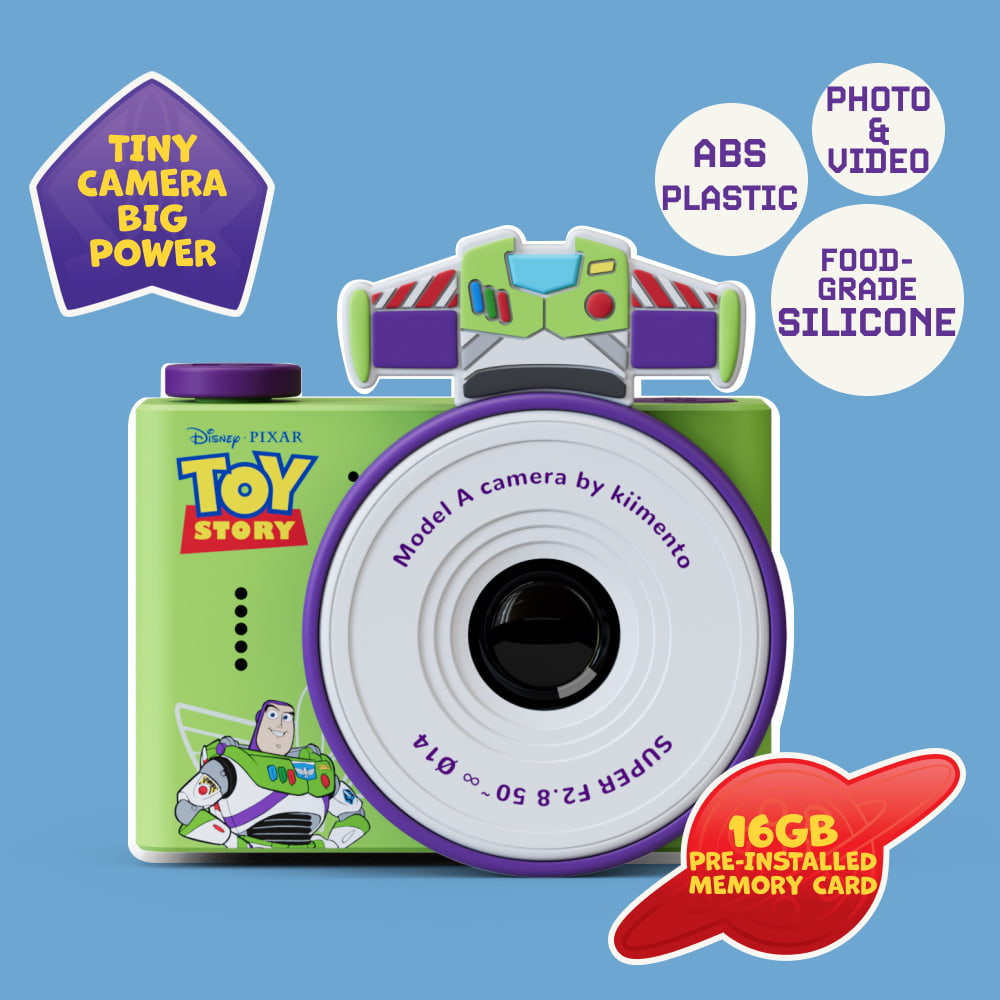 Digital Buzz Lightyear mini camera with iconic green and purple accents and wings.