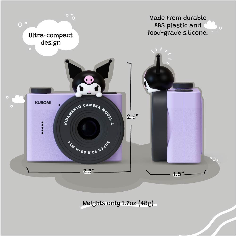 Kidamento Kuromi Model A kids digital camera – ultra-compact design with food-grade silicone.