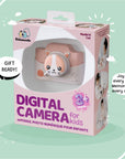 Kidamento Meowie the Cat Model K digital camera in gift-ready packaging, designed for kids ages 3 and up.
