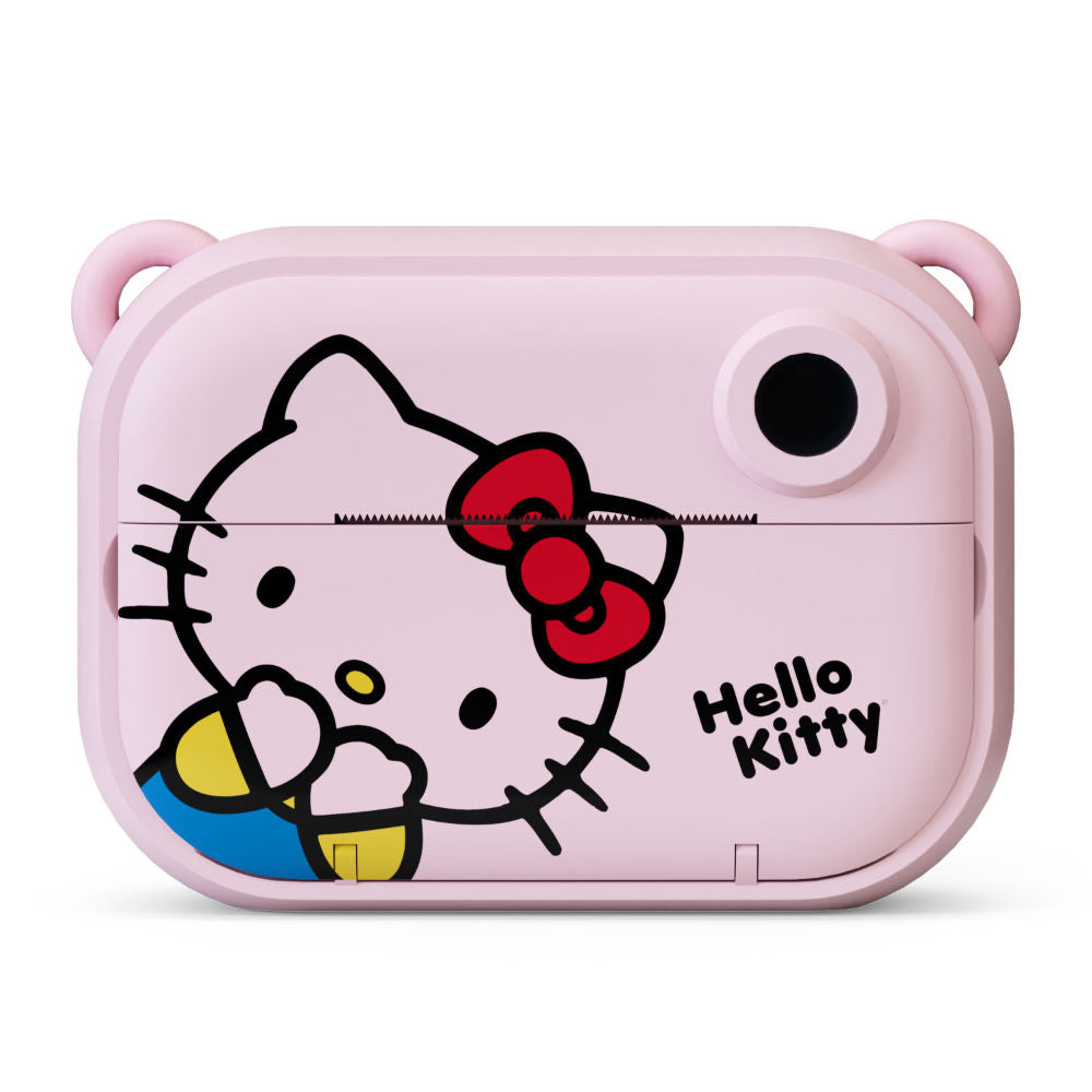 Front view of the Kidamento Model P Hello Kitty limited-edition instant print camera, featuring ink-free thermal printing and collectible design