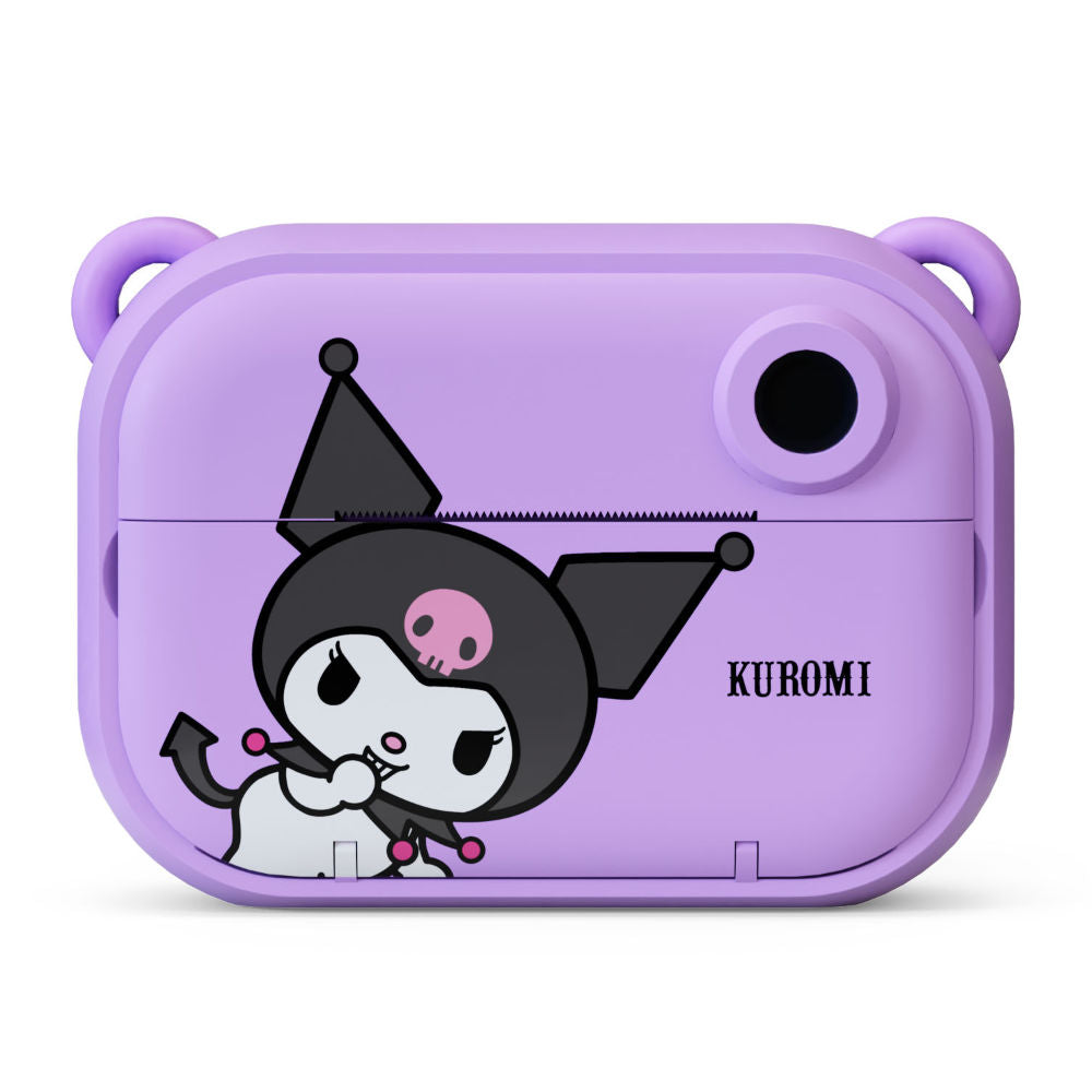 Front view of the Kidamento Model P Kuromi instant print camera, a limited-edition Sanrio collector’s camera with thermal printing