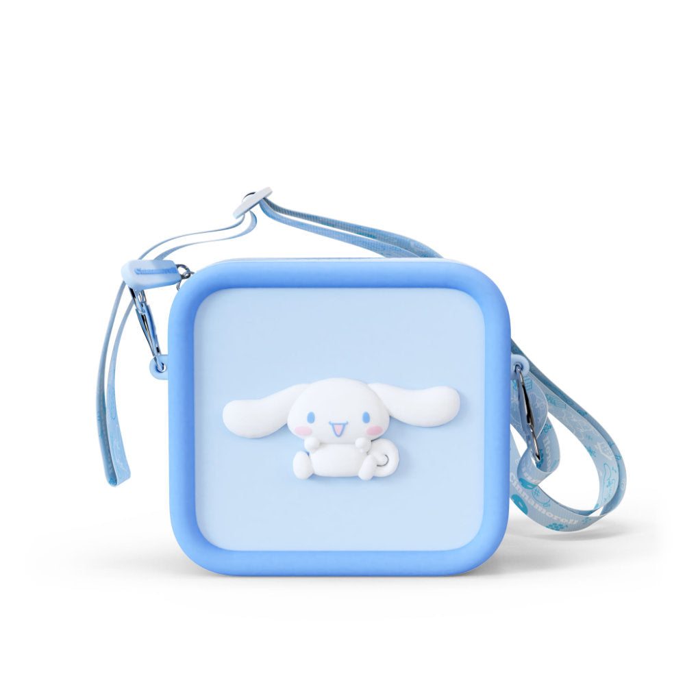 Light blue silicone bag featuring a white Cinnamoroll character and a blue strap.
