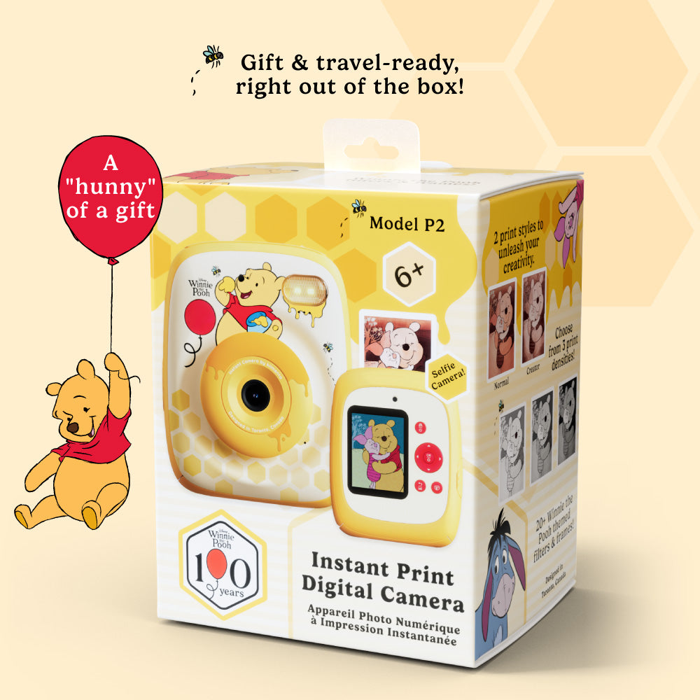 kiimento Disney Winnie the Pooh Model P2 instant print digital camera in its 100th anniversary packaging.