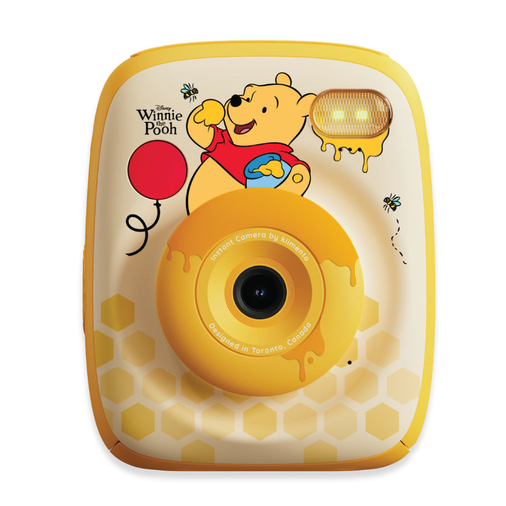kiimento model p2 disney winnie the pooh kids instant print camera front view compact travel buddy with hd screen