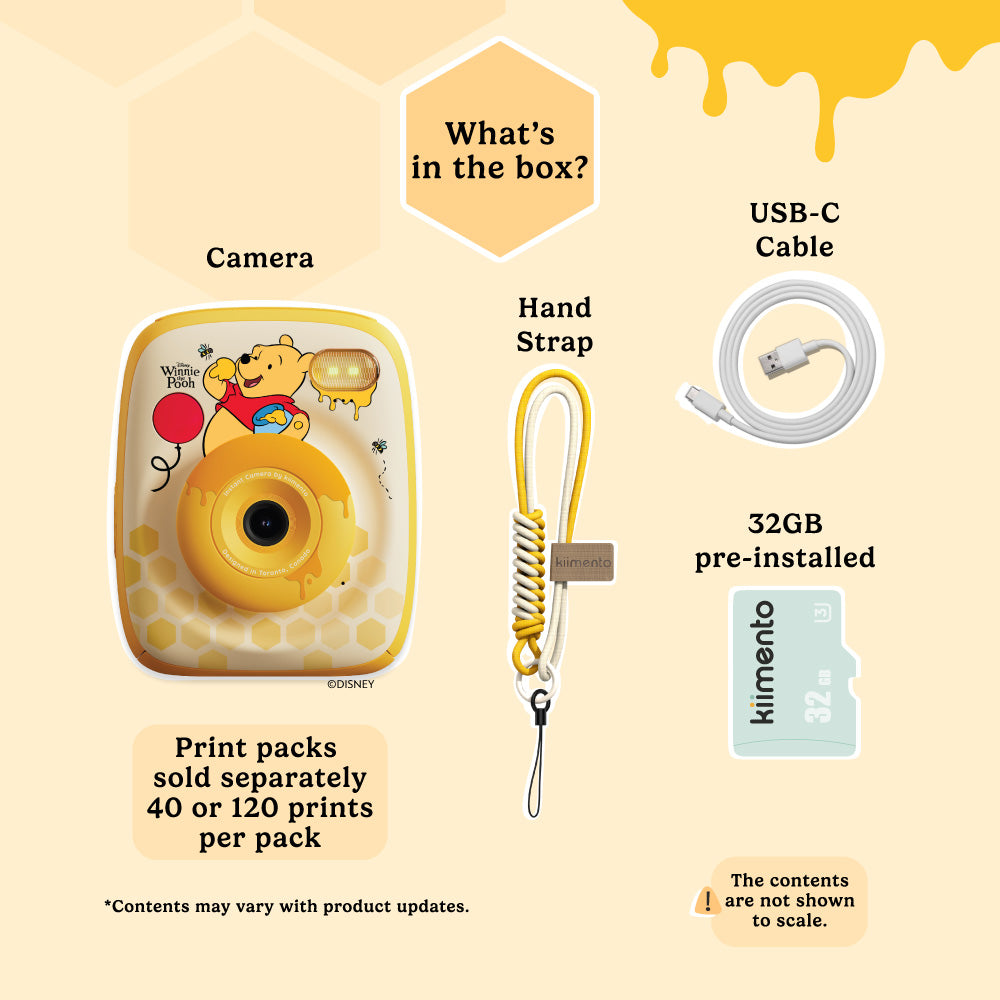 kiimento disney winnie the pooh kids instant print camera gift set with usb c cable strap and 32gb memory card
