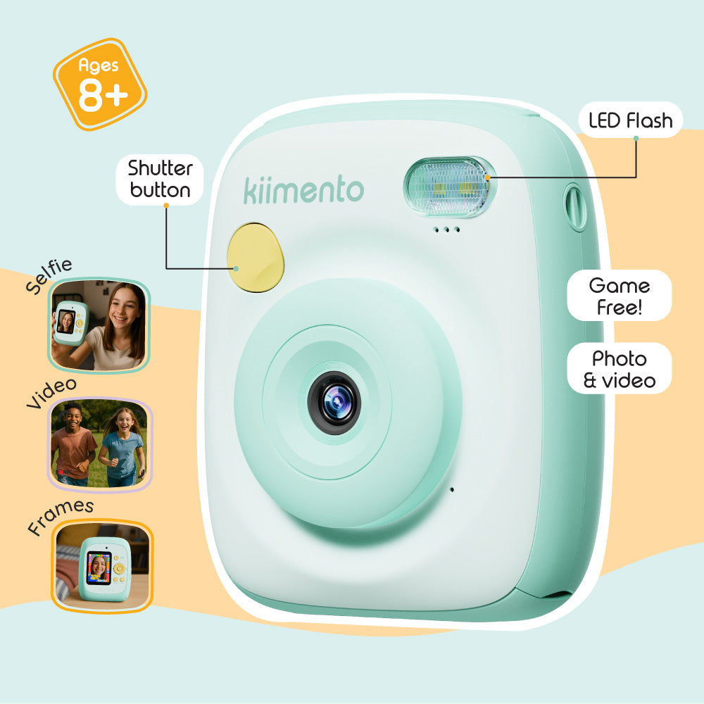 Mint Print Pro Camera with selfie, video, and frame features.