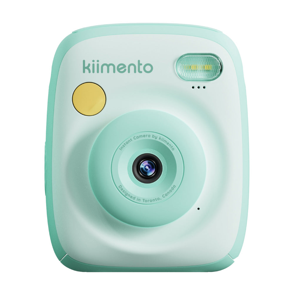 Mint Print Pro Camera with a yellow button and a flash.