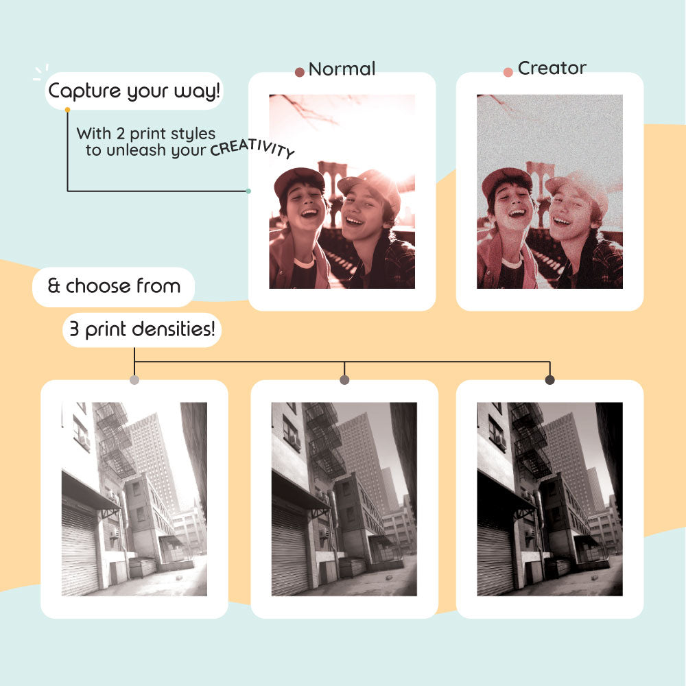Mint Print Pro Camera showing two print styles and three print densities.