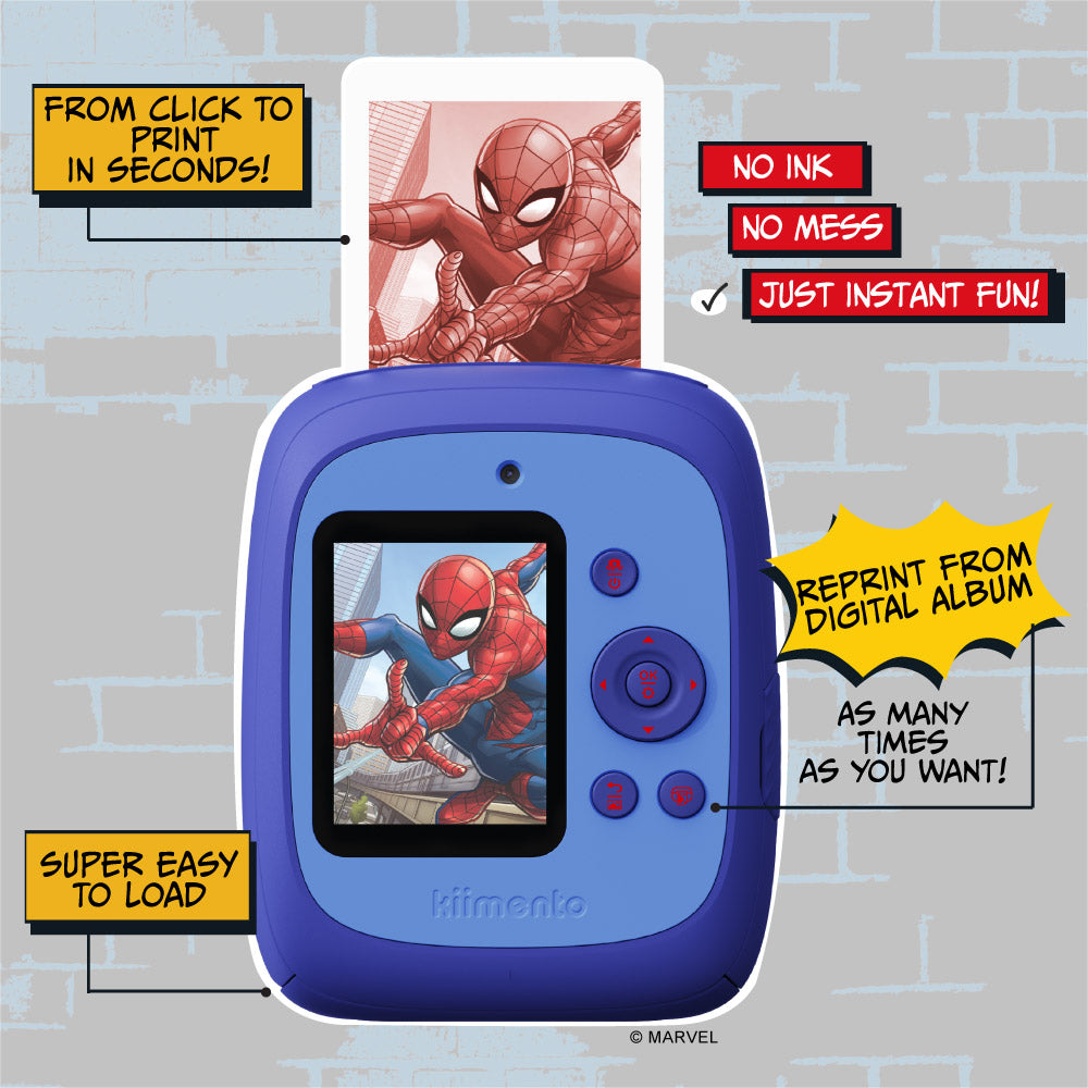 Spider-Man Print Pro Camera with instant printing and digital album reprint.