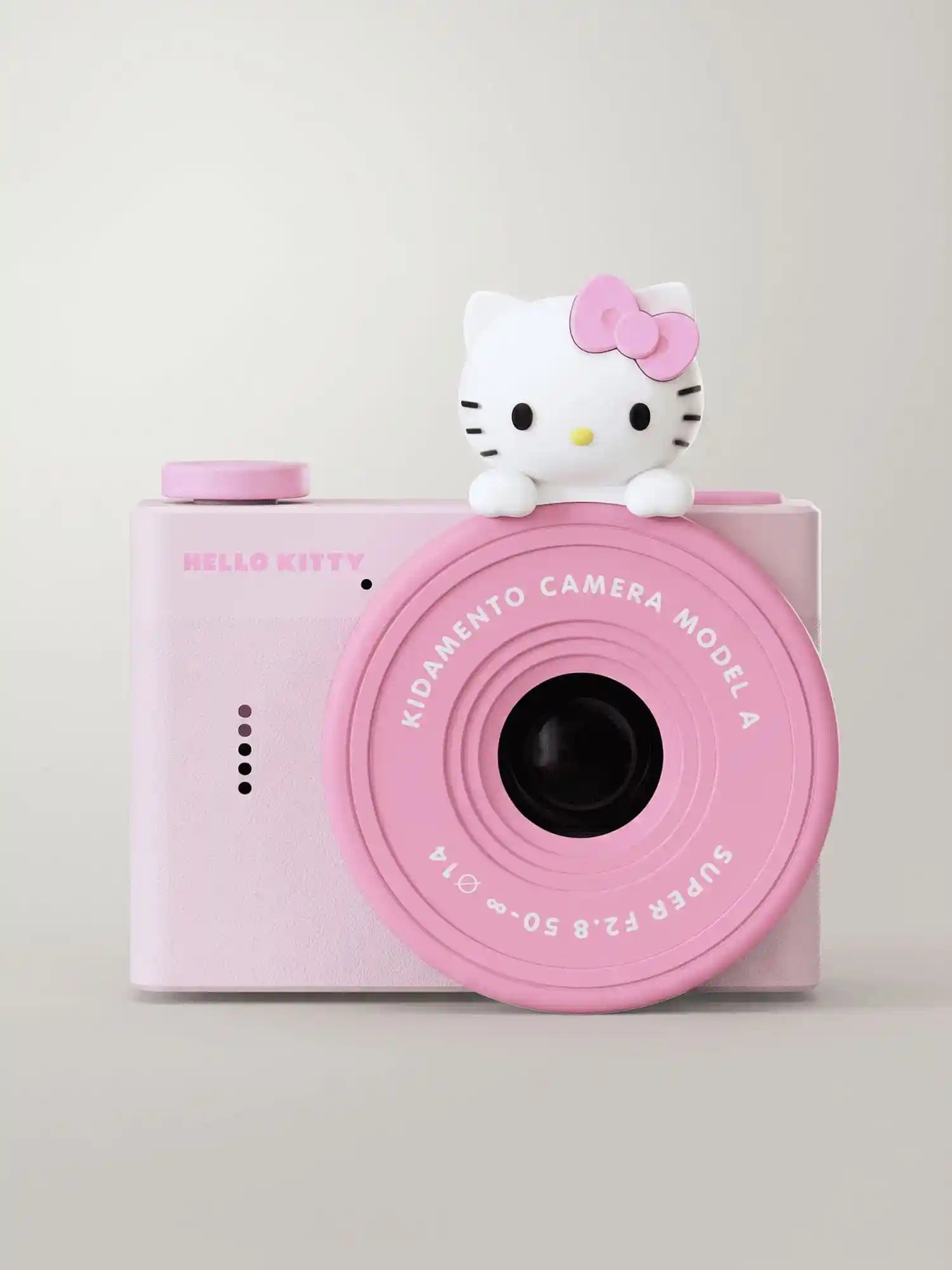 kiimento Sanrio Hello Kitty Mini Camera Model A – pink kids mini camera with Hello Kitty figurine topper