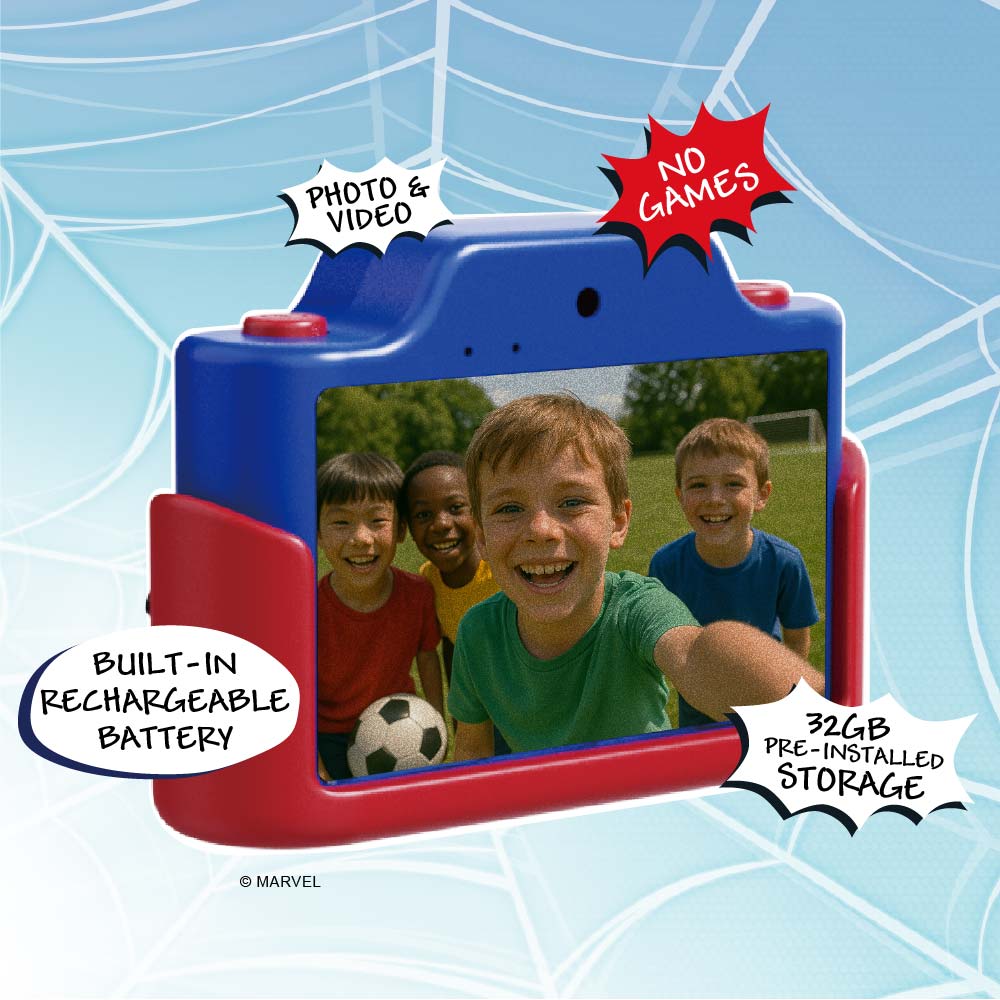 Spider-Man digital camera for kids with photo and video capabilities.